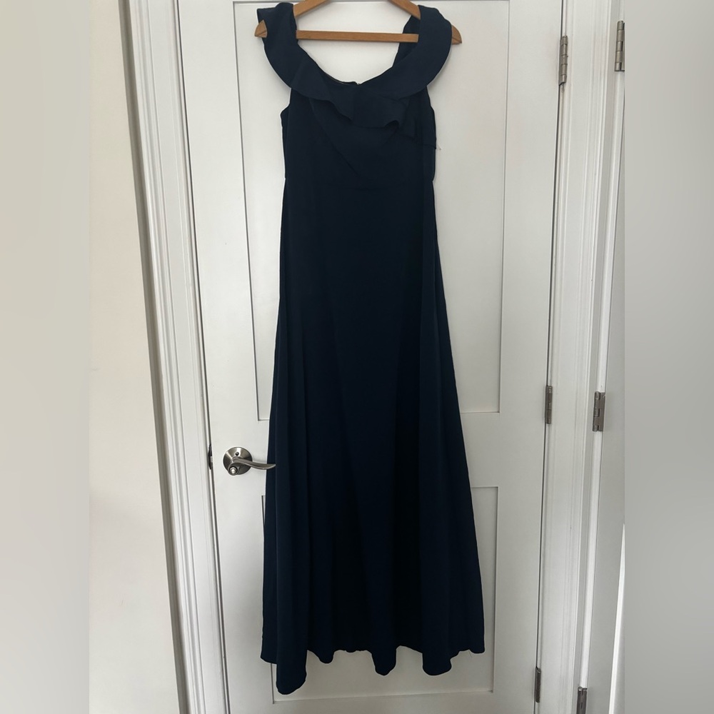 Adrianna Papell Navy Blue Formal Gown Floor Length Elegant Evening Dress Size 8